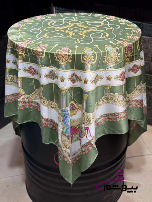 روسری طرح هرمس جواهر سبز زیتونی